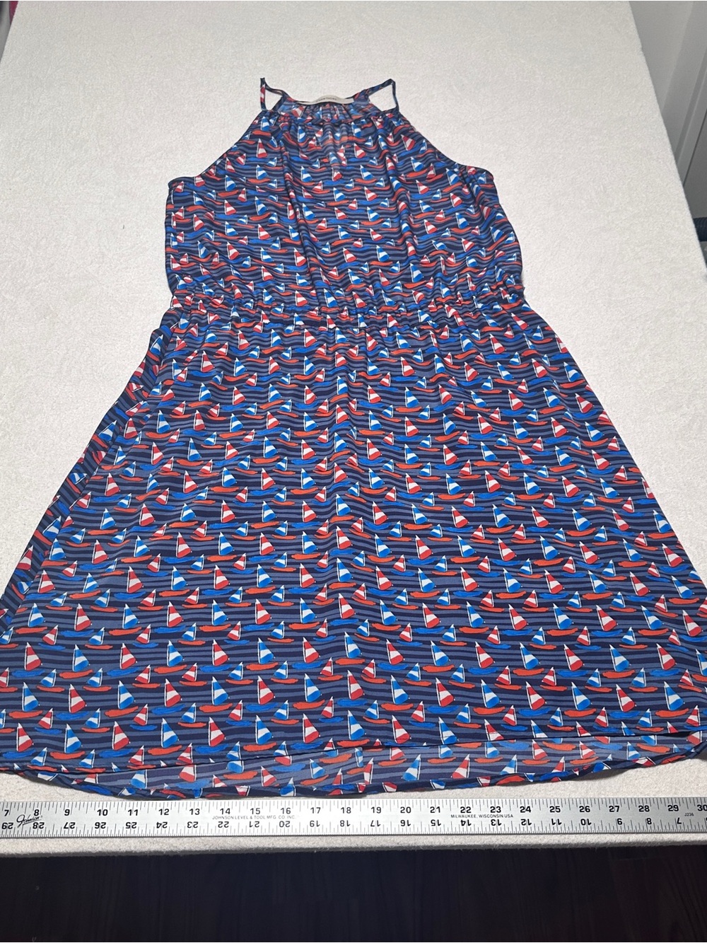 41 Hawthorn XS Navy Dress with Red & Blue Sailboat Print